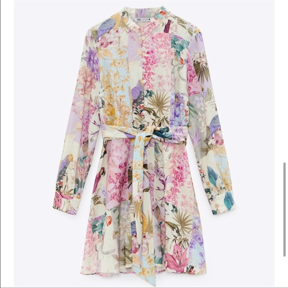 Zara NWT floral linen button down dress